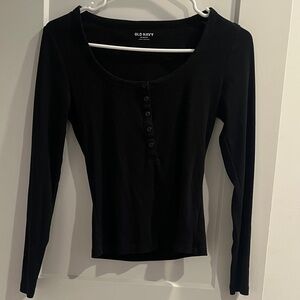 Old Navy Women's Black Button-Front Ribbed Henley